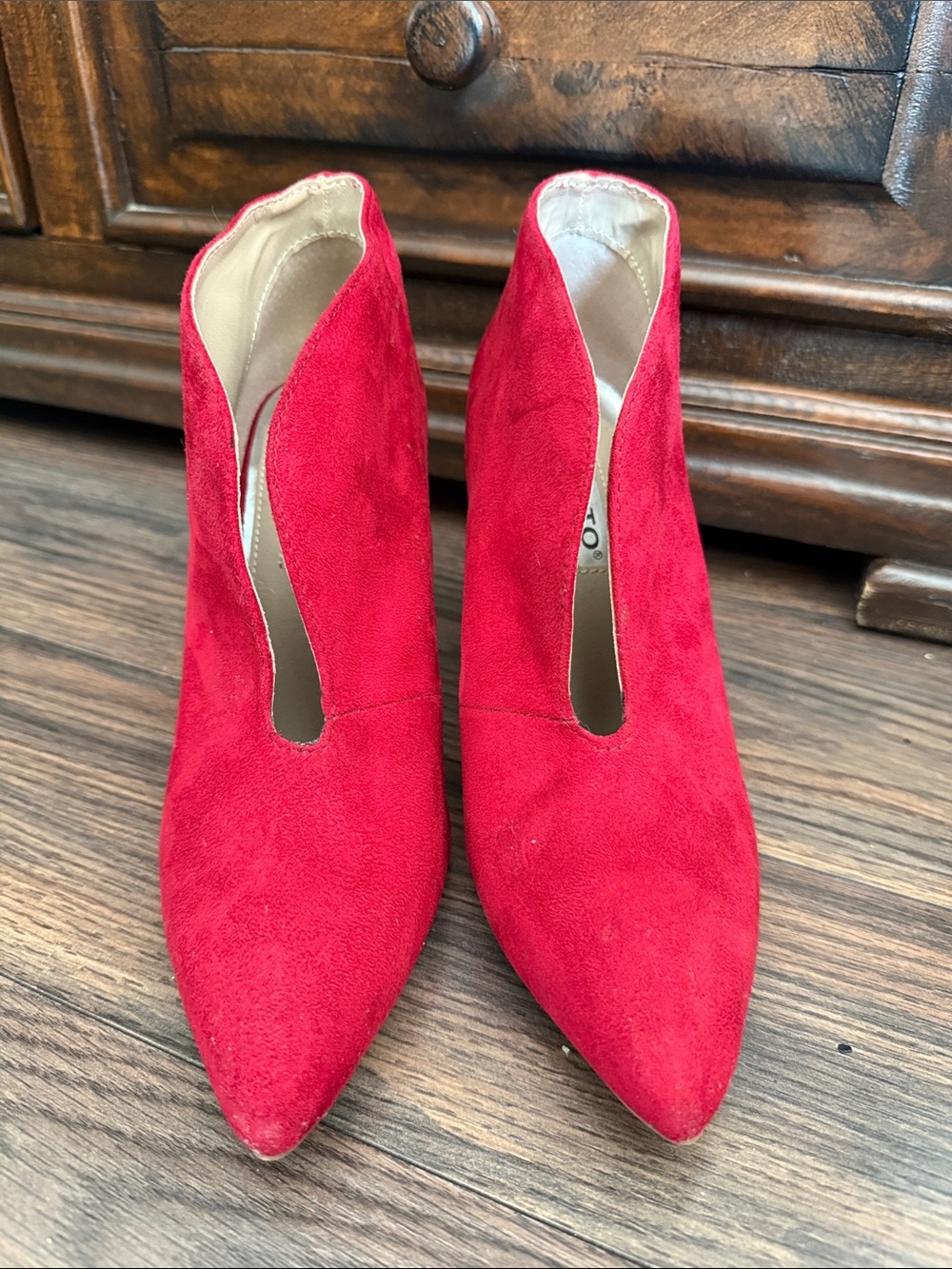 Rialto Red Suede Pointed Toe High-Heel Booties - Women